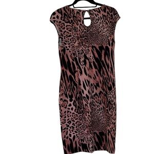 Jennifer Lopez size 12 pink & black animal print dress cut out front , slit